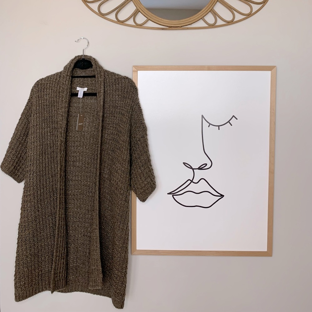 NWT Chico’s Long Brown Wool Blend Open Sweater Duster Knit Cardigan - Size Large